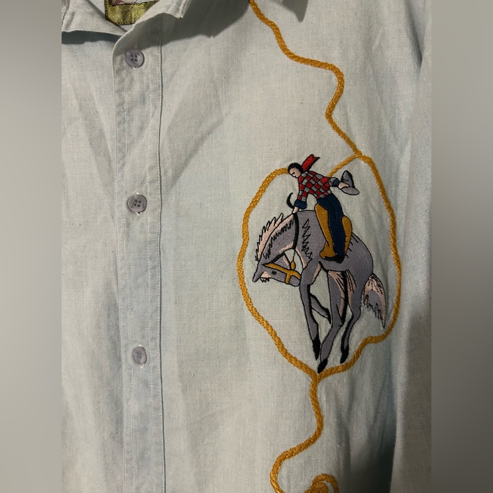 Blue Embroidered Western Cowboy Rodeo Dress Shirt